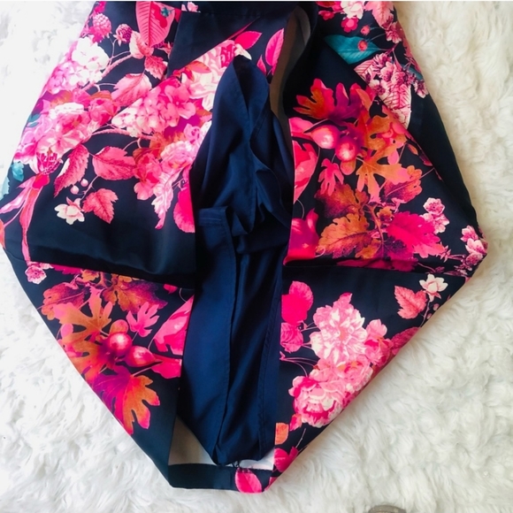 RSVP by Talbots sz 14 fall floral print navy pink lined dress with pockets - Picture 6 of 12